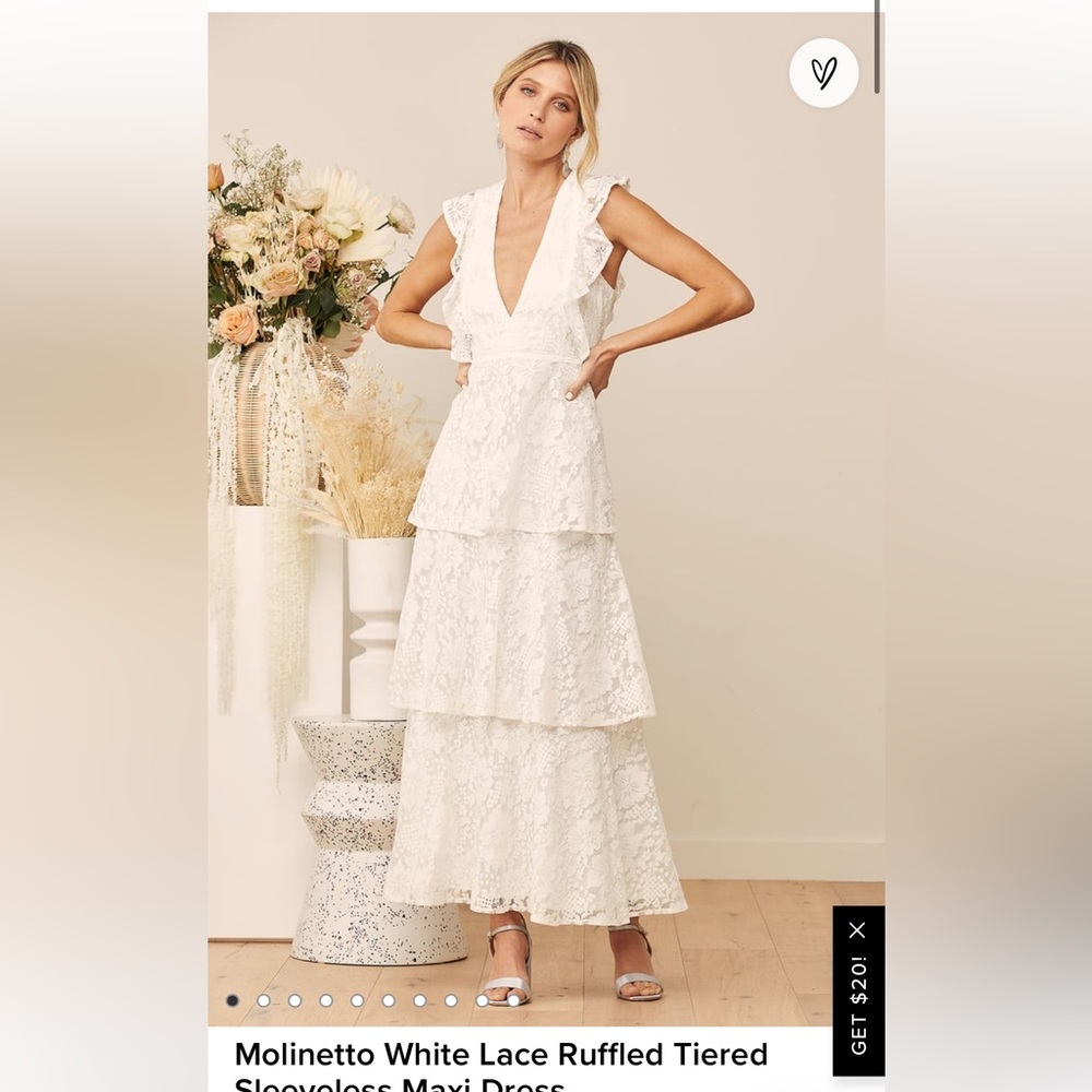 Lulus Molinetto White Lace Ruffled Tiered Sleeveless Maxi Dress size Small
